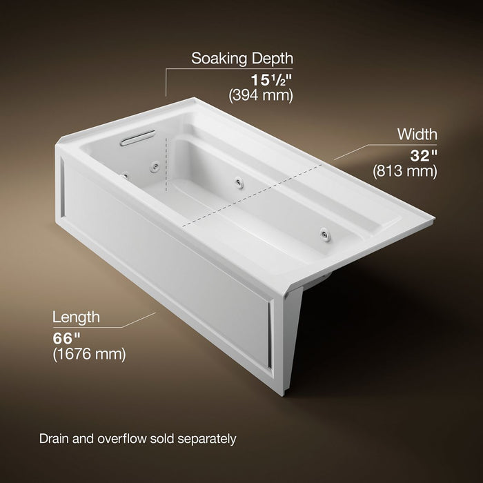 KOHLER K-1124-HL Archer 72" x 36" alcove whirlpool bath with alcove, left drain, white - view 5