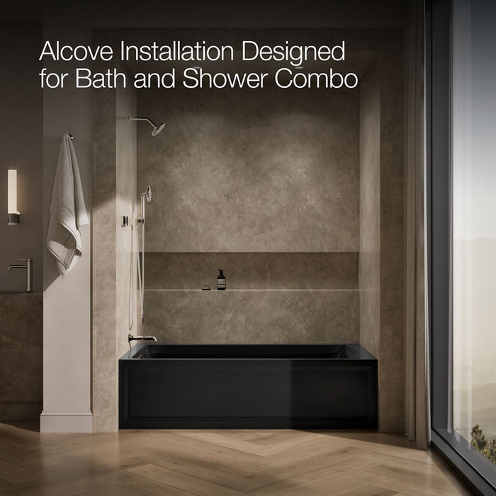 KOHLER K-1124-LA Archer 72" x 36" alcove whirlpool bath with alcove, left drain, black black - view 2