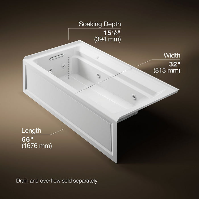 KOHLER K-1124-XGHLA Archer 72" x 36" alcove Heated BubbleMassage air bath and whirlpool, left drain, white - view 5