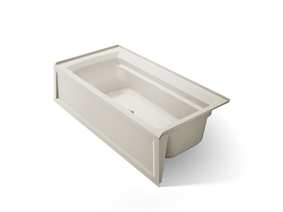 KOHLER K-1125-RAW Archer 72" x 36" alcove bath with Bask heated surface, alcove, right drain, biscuit