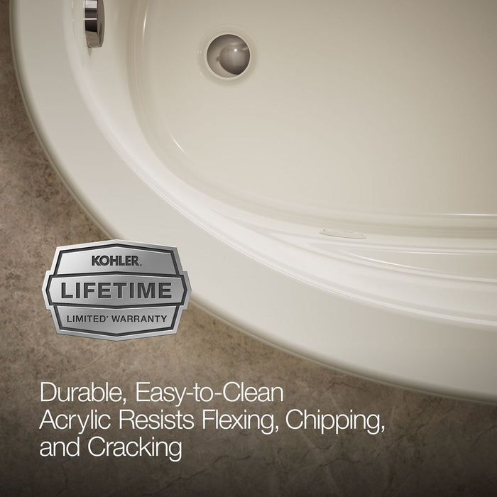 KOHLER K-1164-W1 Sunward 72" x 42" drop-in whirlpool bath with Bask heated surface, biscuit - view 4