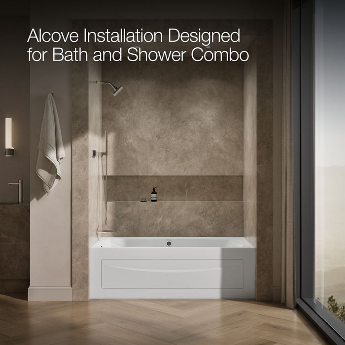 KOHLER K-1224-GHLAW Mariposa 66" x 36" alcove Heated BubbleMassage air bath with Bask heated surface, left drain, white -...