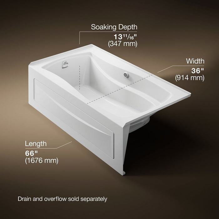 KOHLER K-1224-GHLAW Mariposa 66" x 36" alcove Heated BubbleMassage air bath with Bask heated surface, left drain, white -...