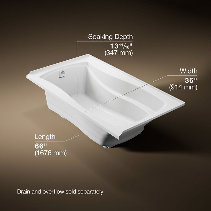 KOHLER K-1224-GHLF Mariposa 66" x 36" alcove Heated BubbleMassage air bath, left drain