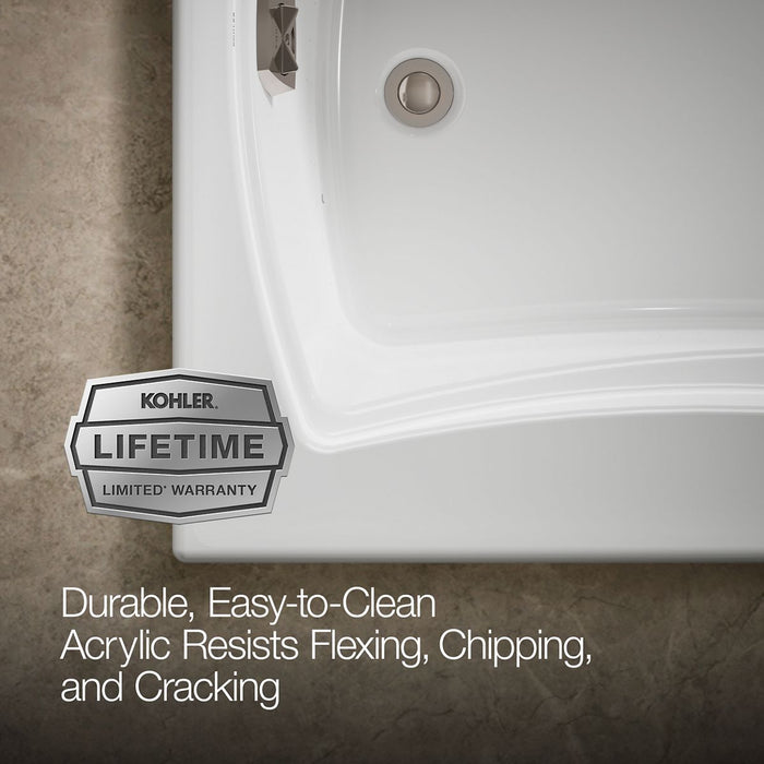 KOHLER K-1224-GHW Mariposa 66" x 36" drop-in Heated BubbleMassage air bath with Bask heated surface, white - view 5