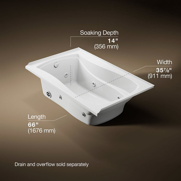 KOHLER K-1239-L Mariposa 60" x 36" alcove whirlpool, left drain, white - view 5