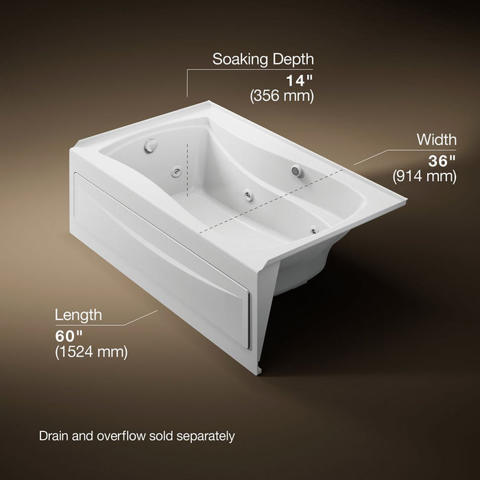 KOHLER K-1239-LAW Mariposa 60" x 36" alcove whirlpool bath with Bask heated surface, left drain