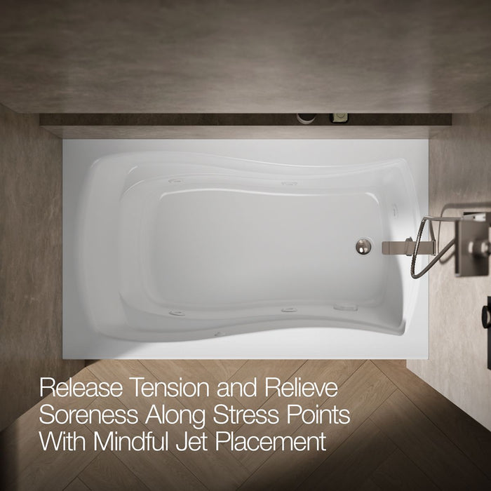 KOHLER K-1239-RA Mariposa 60" x 36" alcove whirlpool, right drain and adjustable jets, white - view 5