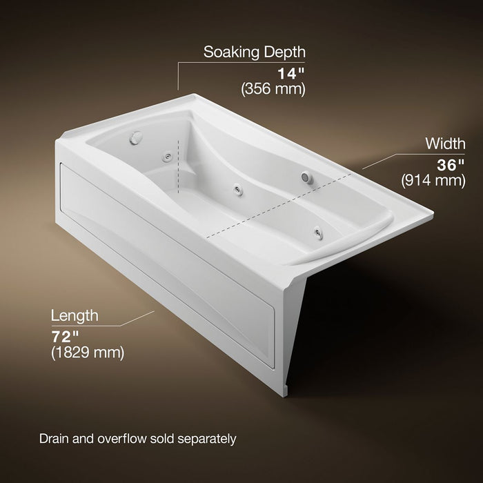KOHLER K-1257-LAW Mariposa 72" x 36" alcove whirlpool bath with Bask heated surface, left drain, white - view 5