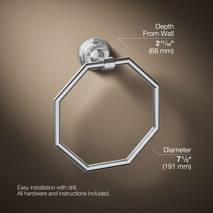 KOHLER K-13112 Pinstripe Towel ring, polished chrome - view 5