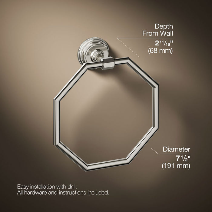 KOHLER K-13112 Pinstripe Towel ring, vibrant polished nickel - view 4