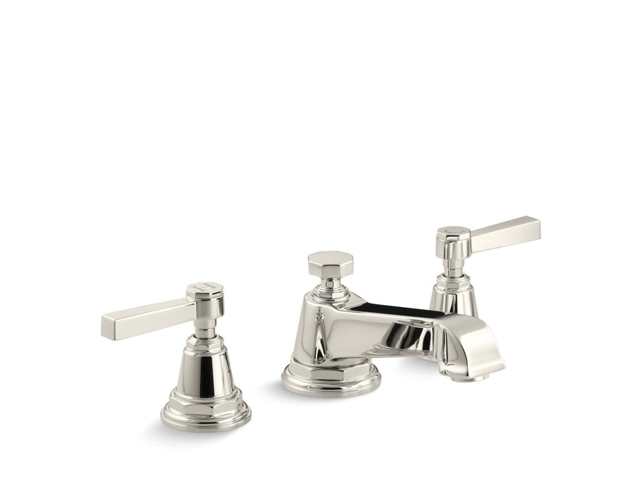 KOHLER K-13132-4A Pinstripe Widespread bathroom sink faucet with Lever handles, 1.2 gpm, vibrant polished nickel