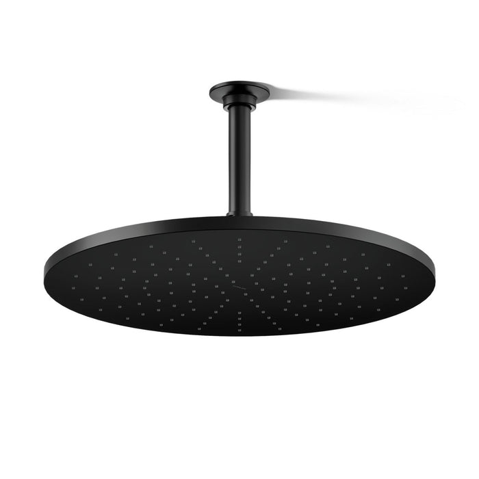 KOHLER K-13691 Contemporary Round 14” Single-function Rainhead, 2.5 GPM, Matte Black - 3/4 view of product