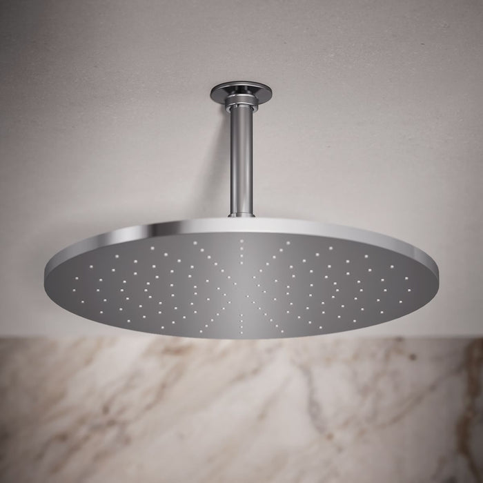 KOHLER K-13691 Contemporary Round 14” Single-function Rainhead, 2.5 GPM, Polished Chrome - Shows close up detail of product i