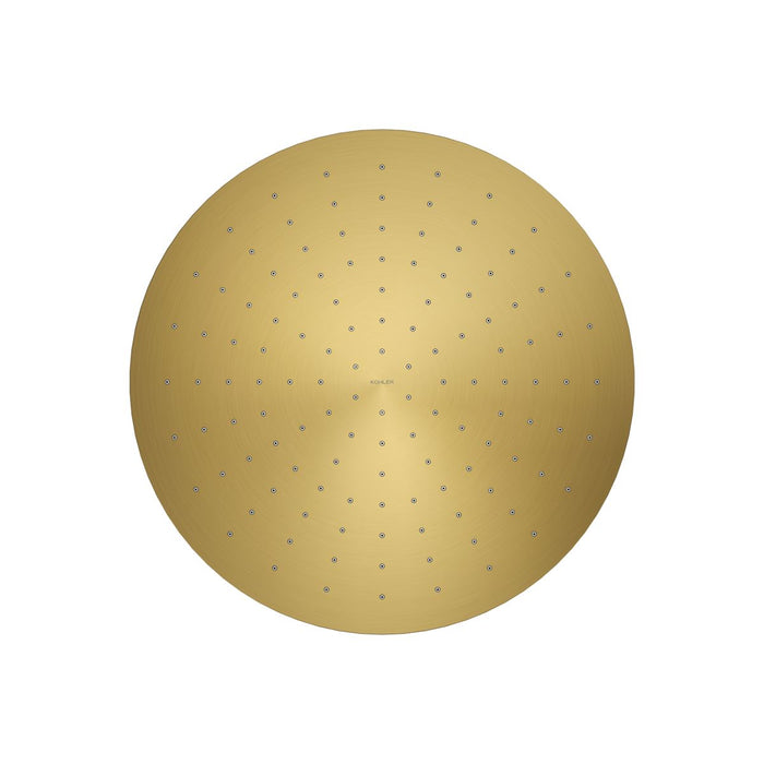 KOHLER K-13691 Contemporary Round 14” Single-function Rainhead, 2.5 GPM, Vibrant Brushed Moderne Brass - front view of produc