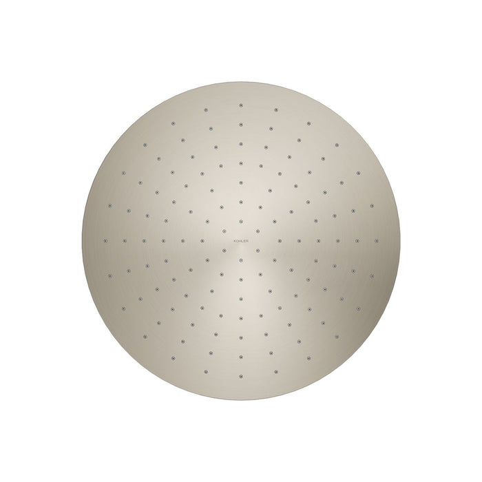 KOHLER K-13691 Contemporary Round 14” Single-function Rainhead, 2.5 GPM, Vibrant Brushed Nickel - front view of product