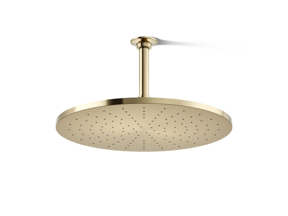 KOHLER K-13691 Contemporary Round 14” Single-function Rainhead, 2.5 GPM, Vibrant French Gold - 3/4 view of product