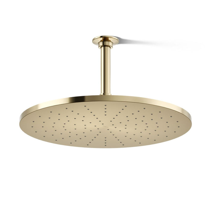 KOHLER K-13691 Contemporary Round 14” Single-function Rainhead, 2.5 GPM, Vibrant French Gold - 3/4 view of product
