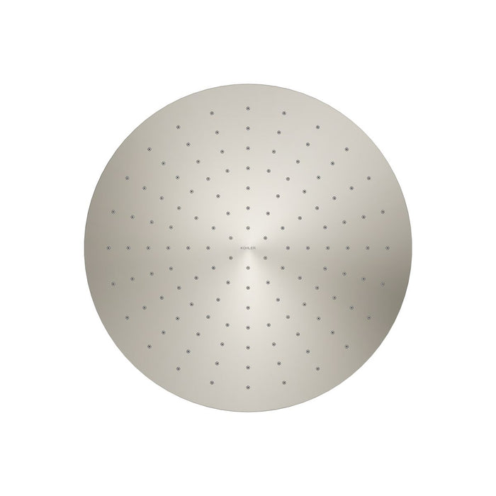 KOHLER K-13691 Contemporary Round 14” Single-function Rainhead, 2.5 GPM, Vibrant Polished Nickel - front view of product