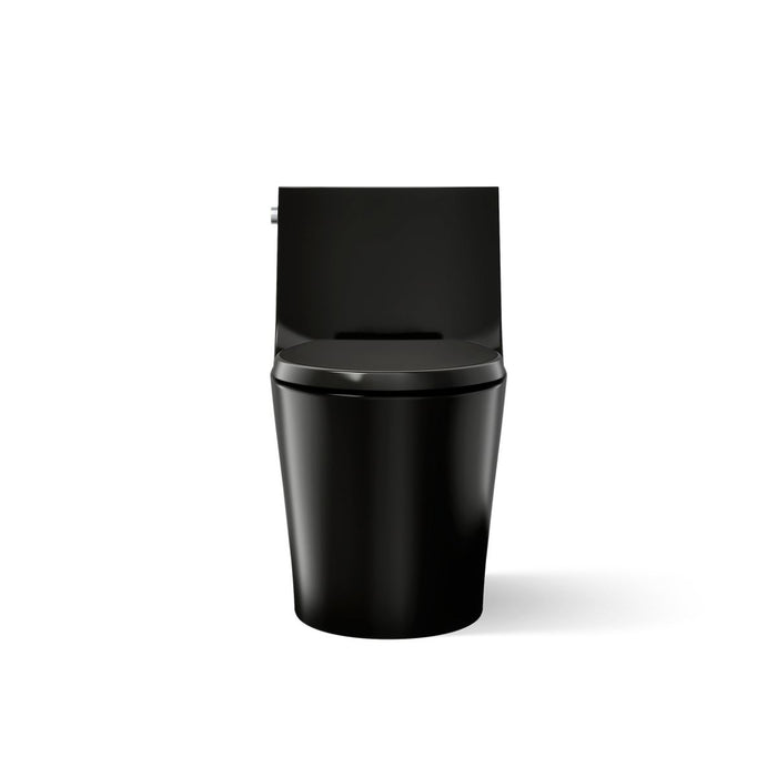 KOHLER K-1381-TBH Veil One-piece Elongated Toilet with Skirted Trapway, Dual-flush, Black Black - front view of product
