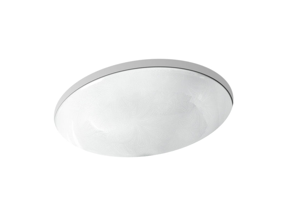 KOHLER K-14218-FP1 Sartorial Paisley Caxton 19-1/4" oval undermount bathroom sink, no overflow, white sartorial paisley