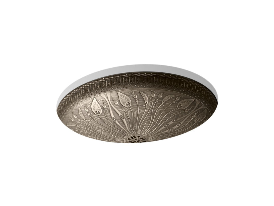 KOHLER K-14297 Lilies Lore 17-1/2" oval undermount bathroom sink, no overflow, medium patina