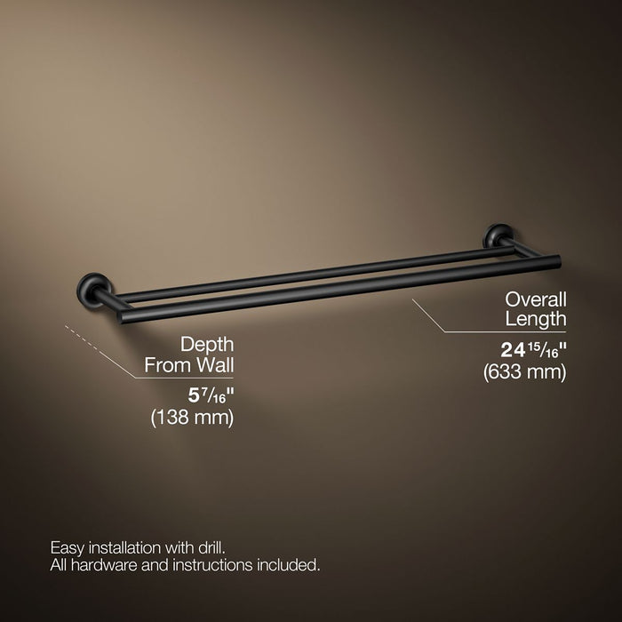 KOHLER K-14375 Purist 24" Double towel bar, matte black - view 5