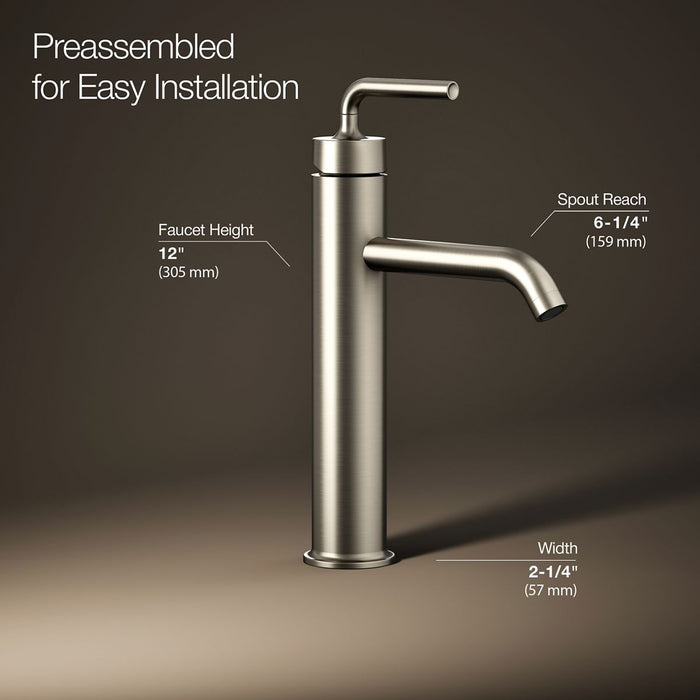 KOHLER K-14404-4A Purist Tall single-handle bathroom sink faucet with Lever handle, 1.2 gpm, vibrant brushed nickel - view 4