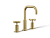 KOHLER K-14406-3 Purist Widespread bathroom sink faucet with Cross handles, 1.2 gpm, vibrant brushed moderne brass