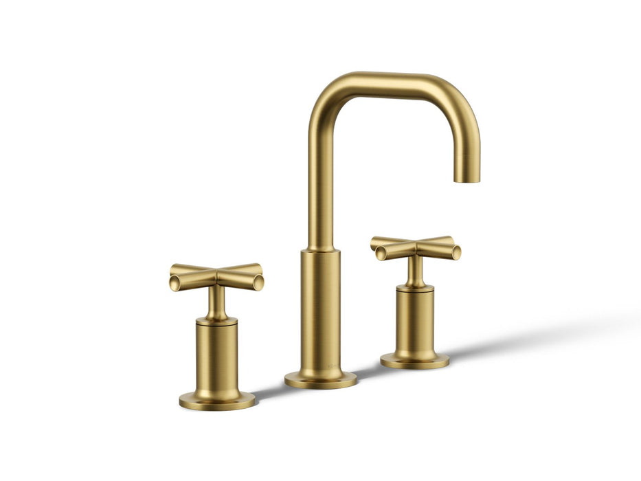 KOHLER K-14406-3 Purist Widespread bathroom sink faucet with Cross handles, 1.2 gpm, vibrant brushed moderne brass