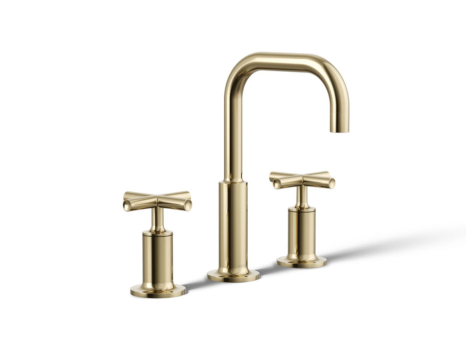 KOHLER K-14406-3 Purist Widespread bathroom sink faucet with Cross handles, 1.2 gpm, vibrant french gold