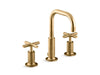 KOHLER K-14406-3 Purist Widespread bathroom sink faucet with Cross handles, 1.2 gpm, vibrant moderne brushed gold