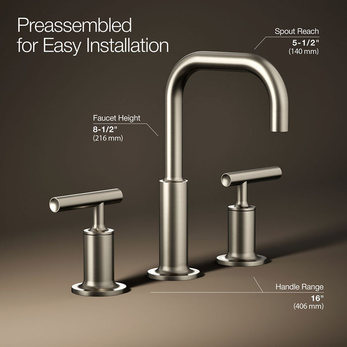 KOHLER K-14406-4 Purist Widespread bathroom sink faucet with Lever handles, 1.2 gpm, vibrant brushed nickel - view 3
