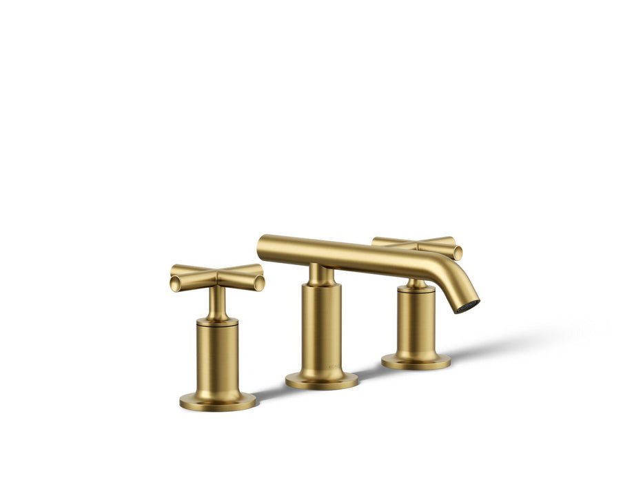 KOHLER K-14410-3 Purist Widespread bathroom sink faucet with Cross handles, 1.2 gpm, vibrant brushed moderne brass