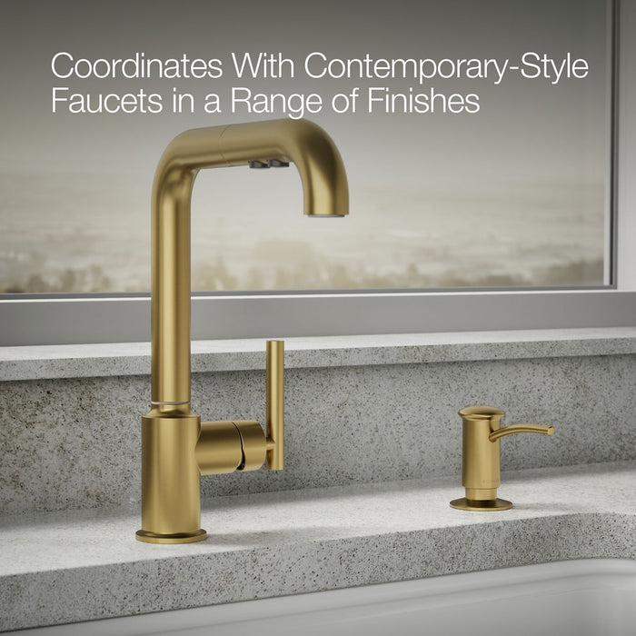 KOHLER K-1895-C Contemporary Design Soap/lotion Dispenser, Vibrant Brushed Moderne Brass - close-up view of product detail