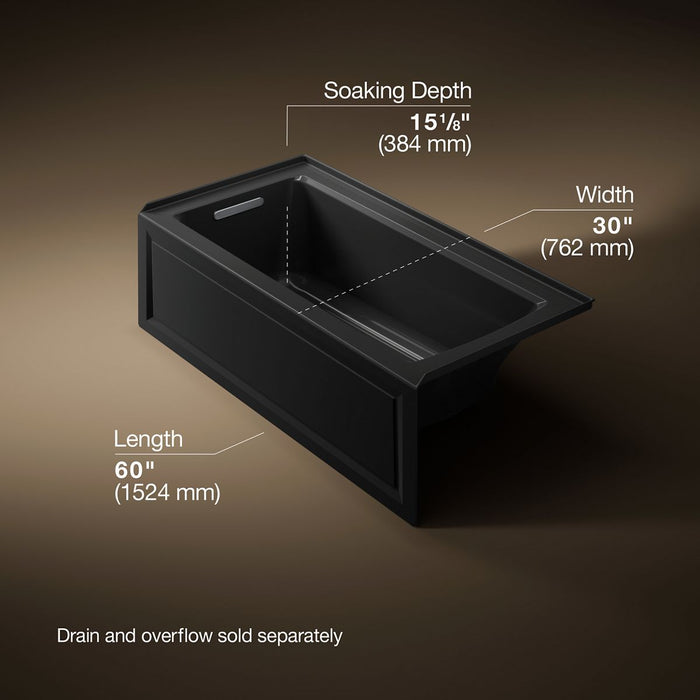 KOHLER K-1947-GHLA Archer 60" x 30" alcove Heated BubbleMassage air bath, left drain, black black - view 5
