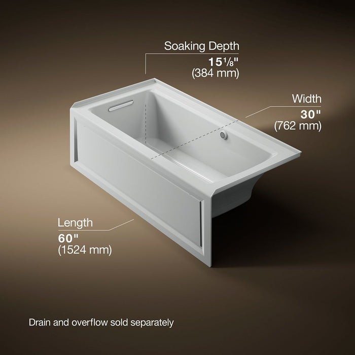 KOHLER K-1947-GHLAW Archer 60" x 30" integral apron Heated BubbleMassage air bath with Bask heated surface and left-hand...