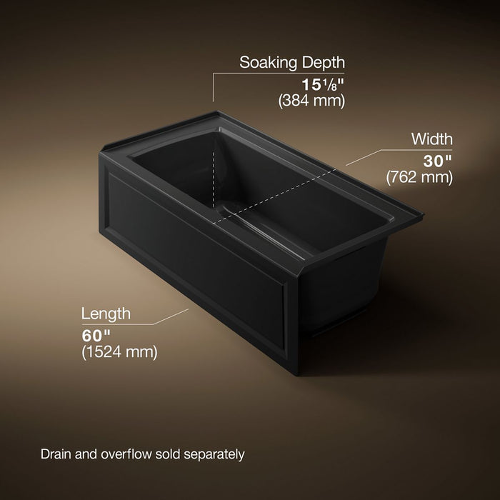 KOHLER K-1947-GHRA Archer 60" x 30" alcove Heated BubbleMassage air bath, right drain, black black - view 5