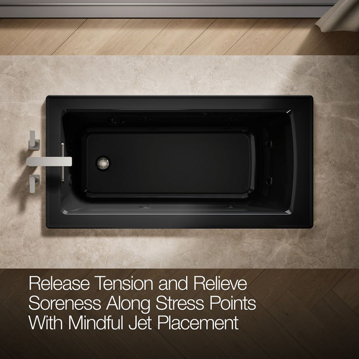 KOHLER K-1947-H Archer 60" x 30" drop-in whirlpool bath with heat and ComForte Depth design, black black - view 5