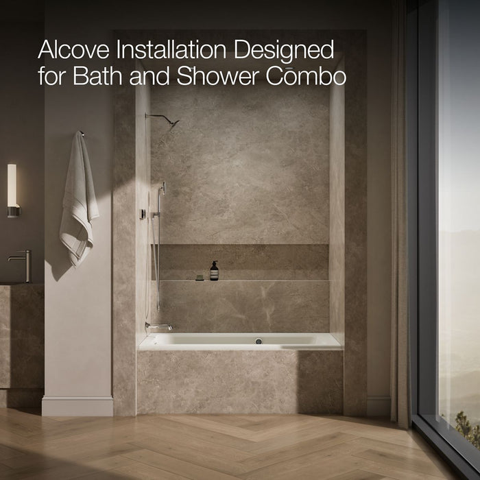KOHLER K-1947-LW Archer 60" x 30" alcove whirlpool bath with Bask heated surface, left drain, biscuit - view 2