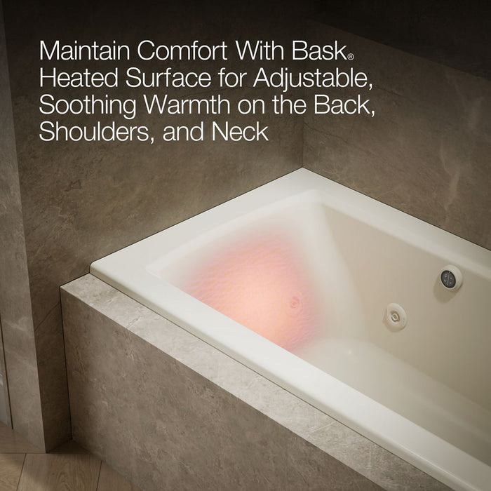 KOHLER K-1947-RW Archer 60" x 30" alcove whirlpool bath with Bask heated surface, right drain, biscuit - view 5