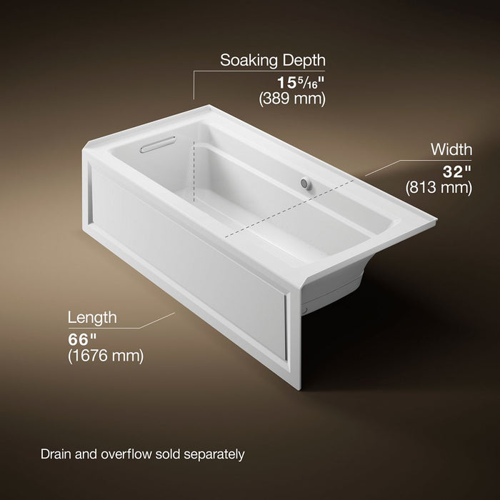 KOHLER K-1949-GHLAW Archer 66" x 32" alcove Heated BubbleMassage air bath with Bask heated surface, left drain