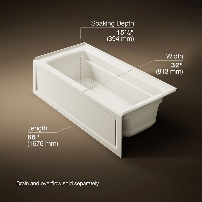 KOHLER K-1949-GHRA Archer 66" x 32" alcove Heated BubbleMassage air bath, right drain, biscuit - view 5