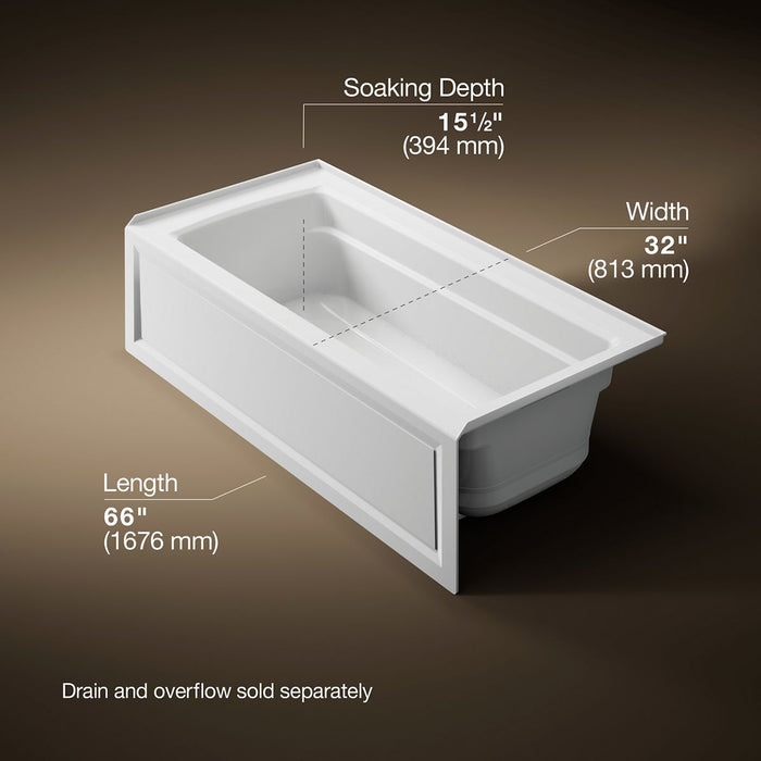 KOHLER K-1949-GHRA Archer 66" x 32" alcove Heated BubbleMassage air bath, right drain, white - view 5