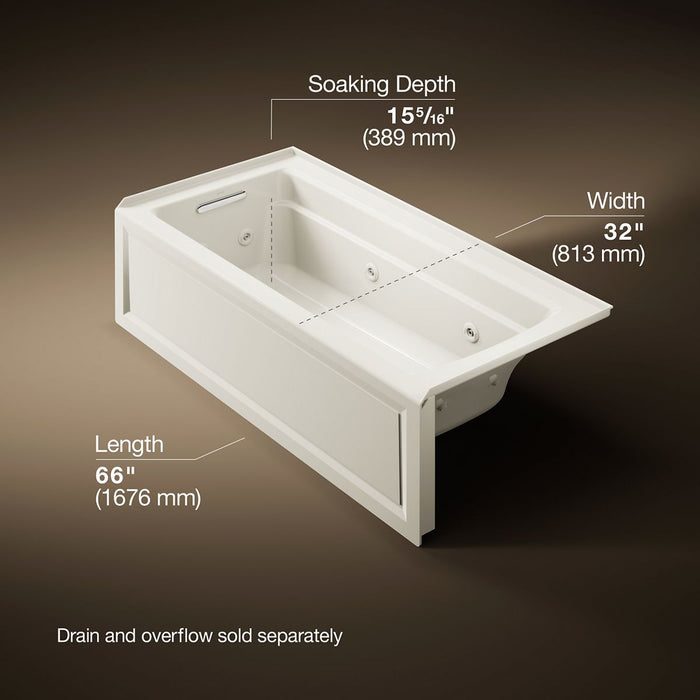 KOHLER K-1949-HLA Archer 66" x 32" alcove heated whirlpool, left hand, biscuit - view 5