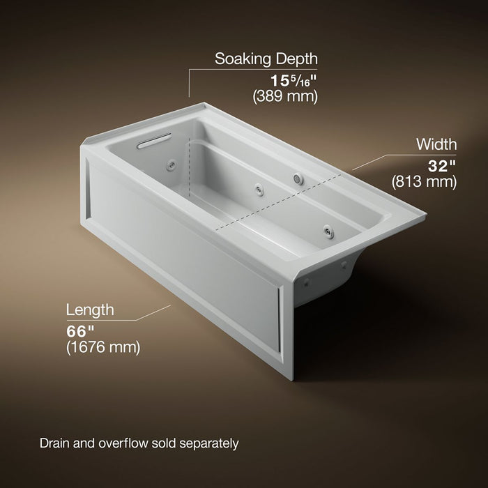 KOHLER K-1949-LAW Archer 66" x 32" alcove whirlpool bath with Bask heated surface, left drain, ice grey - view 5