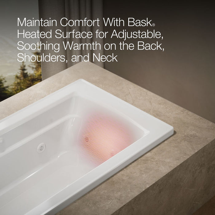 KOHLER K-1949-W1 Archer 66" x 32" drop-in whirlpool bath with Bask heated surface, white - view 5