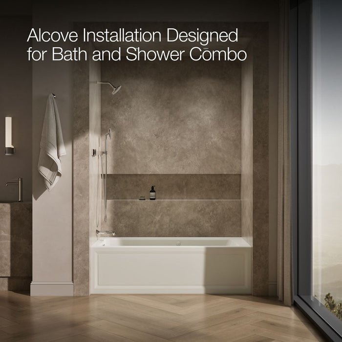 KOHLER K-1949-XGHLA Archer 66" x 32" alcove Heated BubbleMassage air bath and whirlpool, left drain, biscuit - view 2