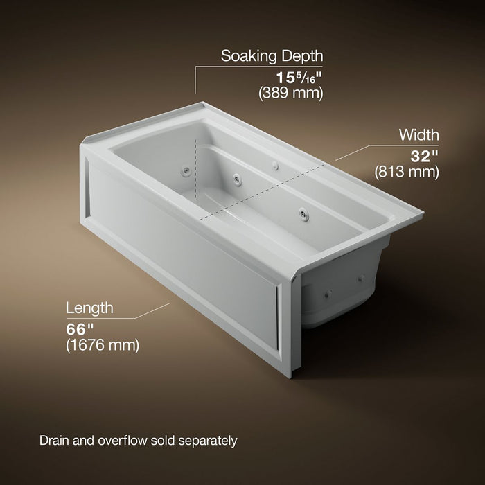 KOHLER K-1949-XGHRA Archer 66" x 32" alcove Heated BubbleMassage air bath and whirlpool, right drain