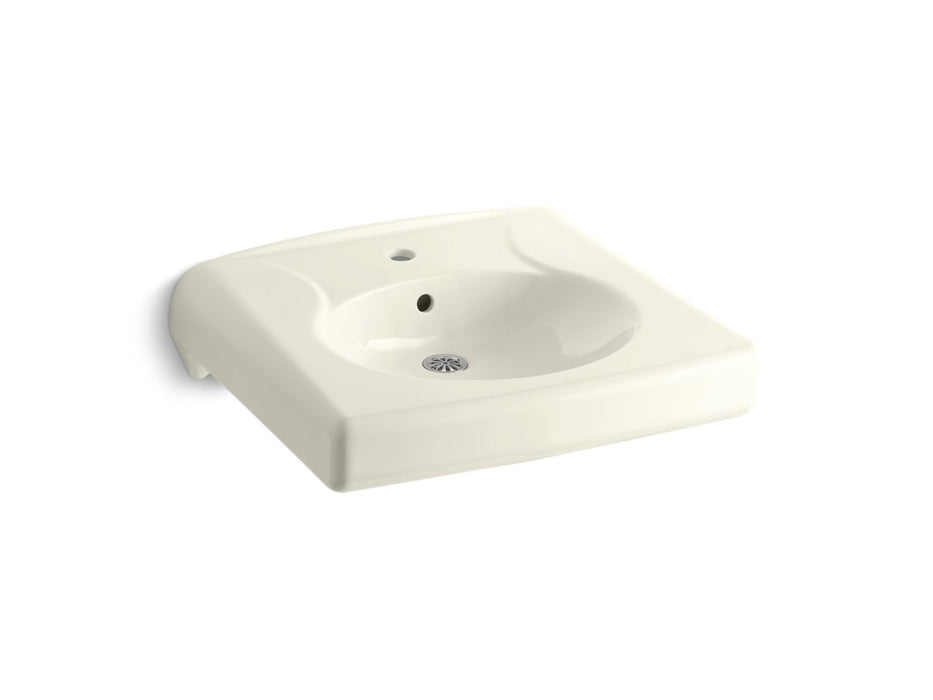 KOHLER K-1997-1 Brenham™ Wall-mount or Concealed Carrier Arm Mount Commercial Bathroom Sink with Single Faucet Hole, biscuit